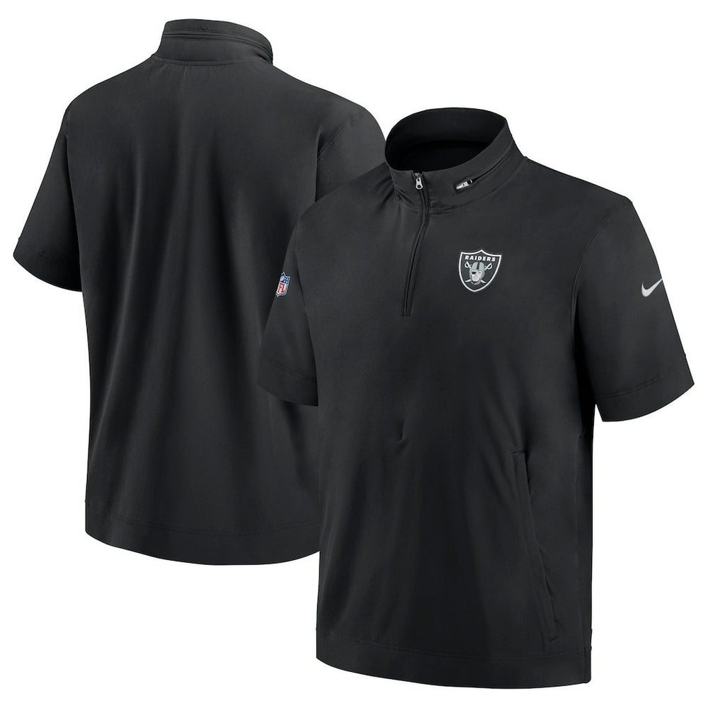 Las Vegas Raiders Sideline Coach Short Sleeve Hoodie Quarter-Zip Jacket - Black  - Black Hoodies