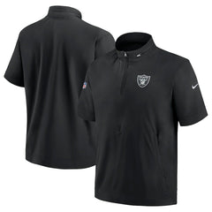 Las Vegas Raiders Sideline Coach Short Sleeve Hoodie Quarter-Zip Jacket - Black  - Black Hoodies