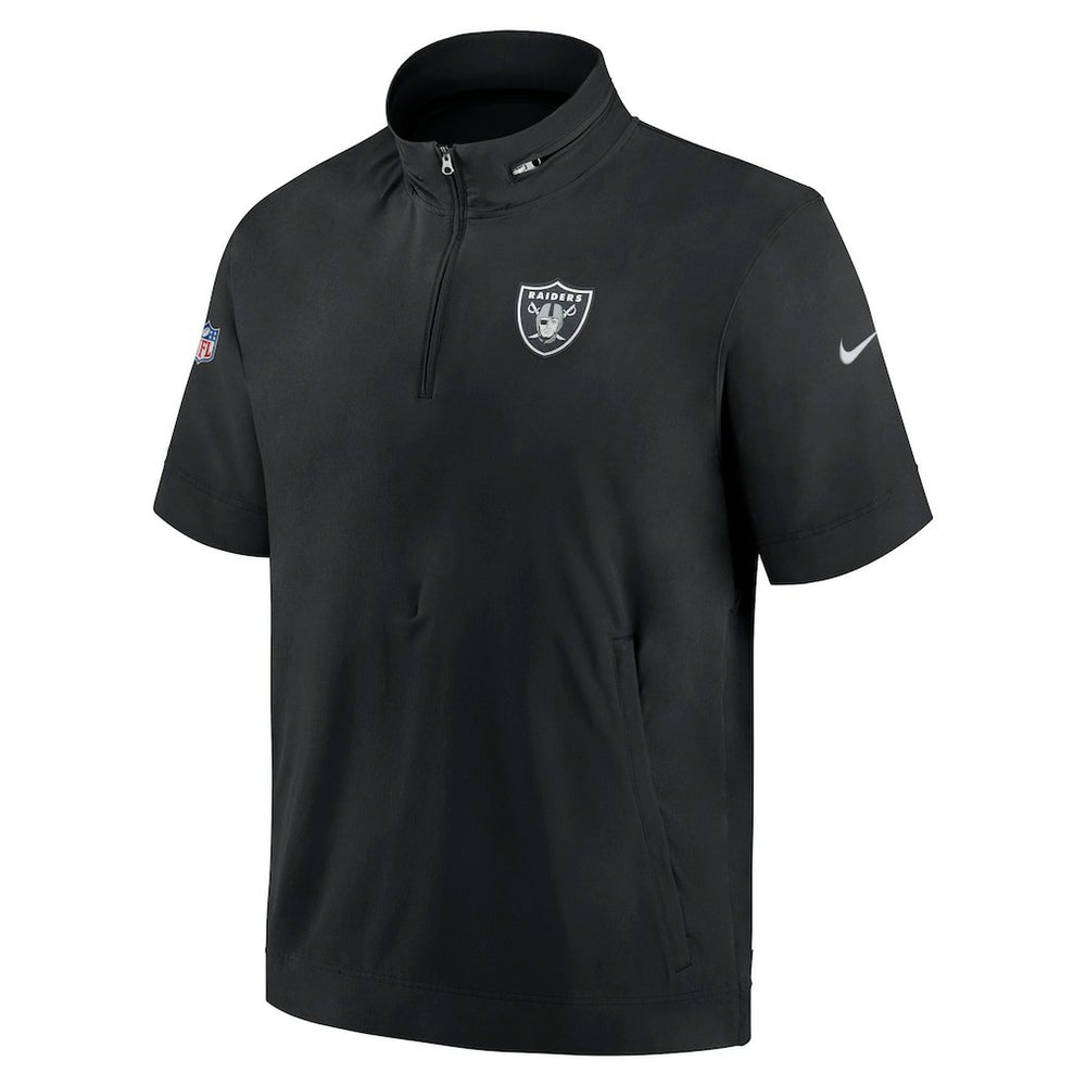 Las Vegas Raiders Sideline Coach Short Sleeve Hoodie Quarter-Zip Jacket - Black  - Black Hoodies