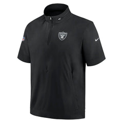 Las Vegas Raiders Sideline Coach Short Sleeve Hoodie Quarter-Zip Jacket - Black  - Black Hoodies