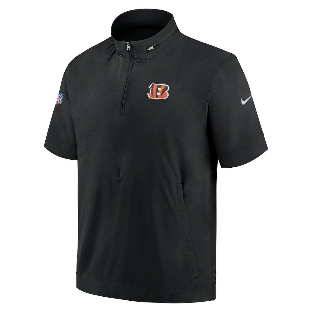 Cincinnati Bengals Sideline Coach Short Sleeve Hoodie Quarter-Zip Jacket - Black  - Black Hoodies