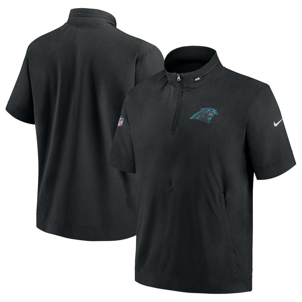 Carolina Panthers Sideline Coach Short Sleeve Hoodie Quarter-Zip Jacket - Black  - Black Hoodies