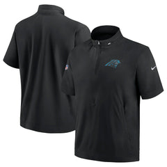 Carolina Panthers Sideline Coach Short Sleeve Hoodie Quarter-Zip Jacket - Black  - Black Hoodies