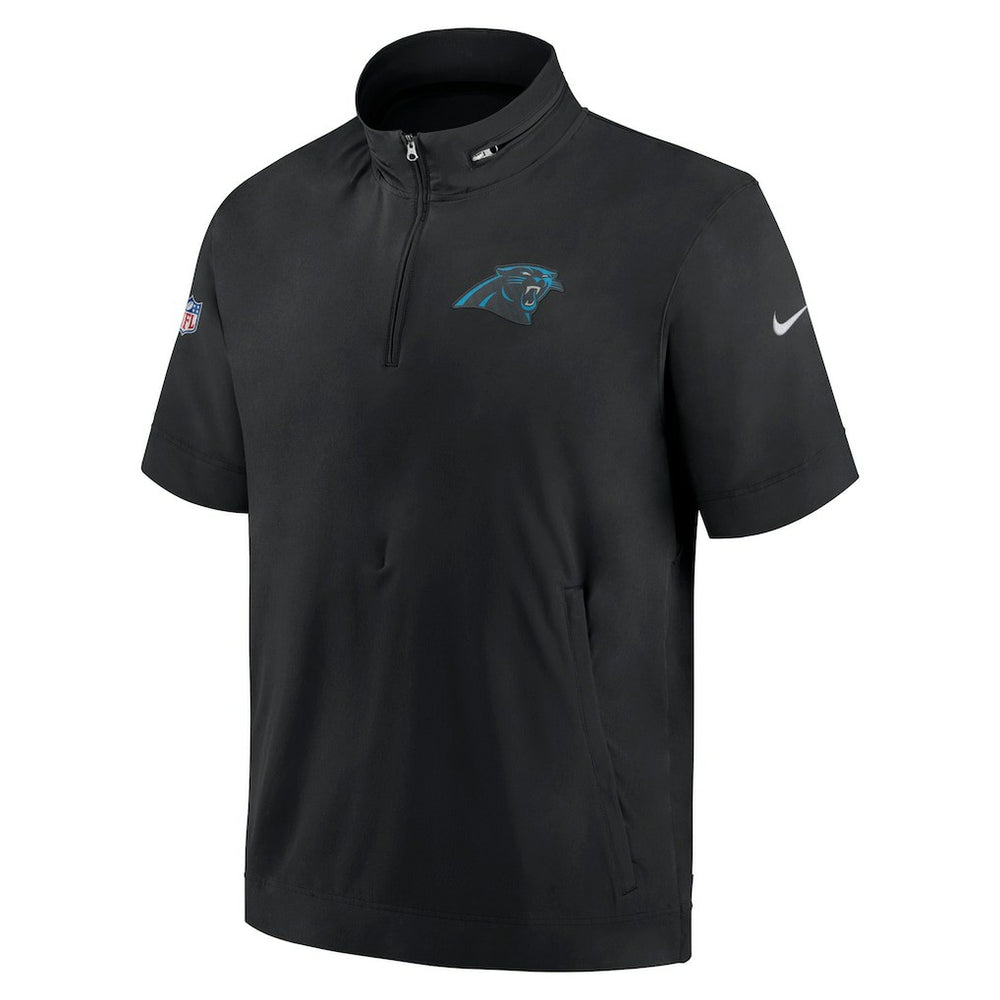 Carolina Panthers Sideline Coach Short Sleeve Hoodie Quarter-Zip Jacket - Black  - Black Hoodies