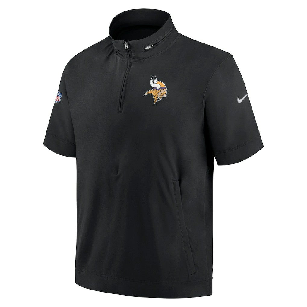Minnesota Vikings Sideline Coach Short Sleeve Hoodie Quarter-Zip Jacket - Black  - Black Hoodies