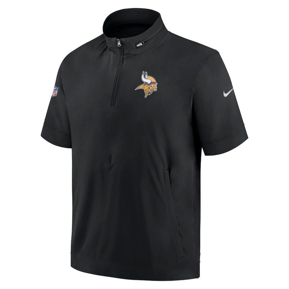 Minnesota Vikings Sideline Coach Short Sleeve Hoodie Quarter-Zip Jacket - Black  - Black Hoodies