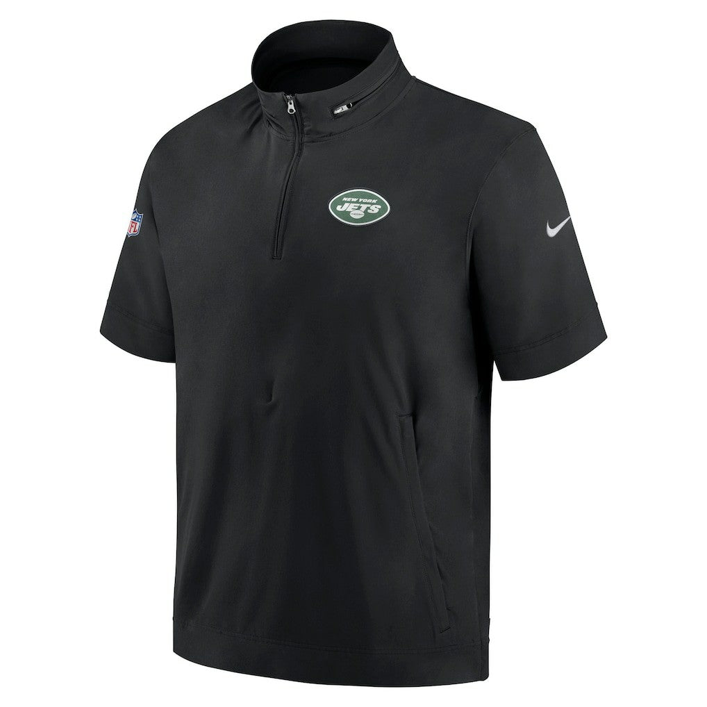 New York Jets Sideline Coach Short Sleeve Hoodie Quarter-Zip Jacket - Black  - Black Hoodies