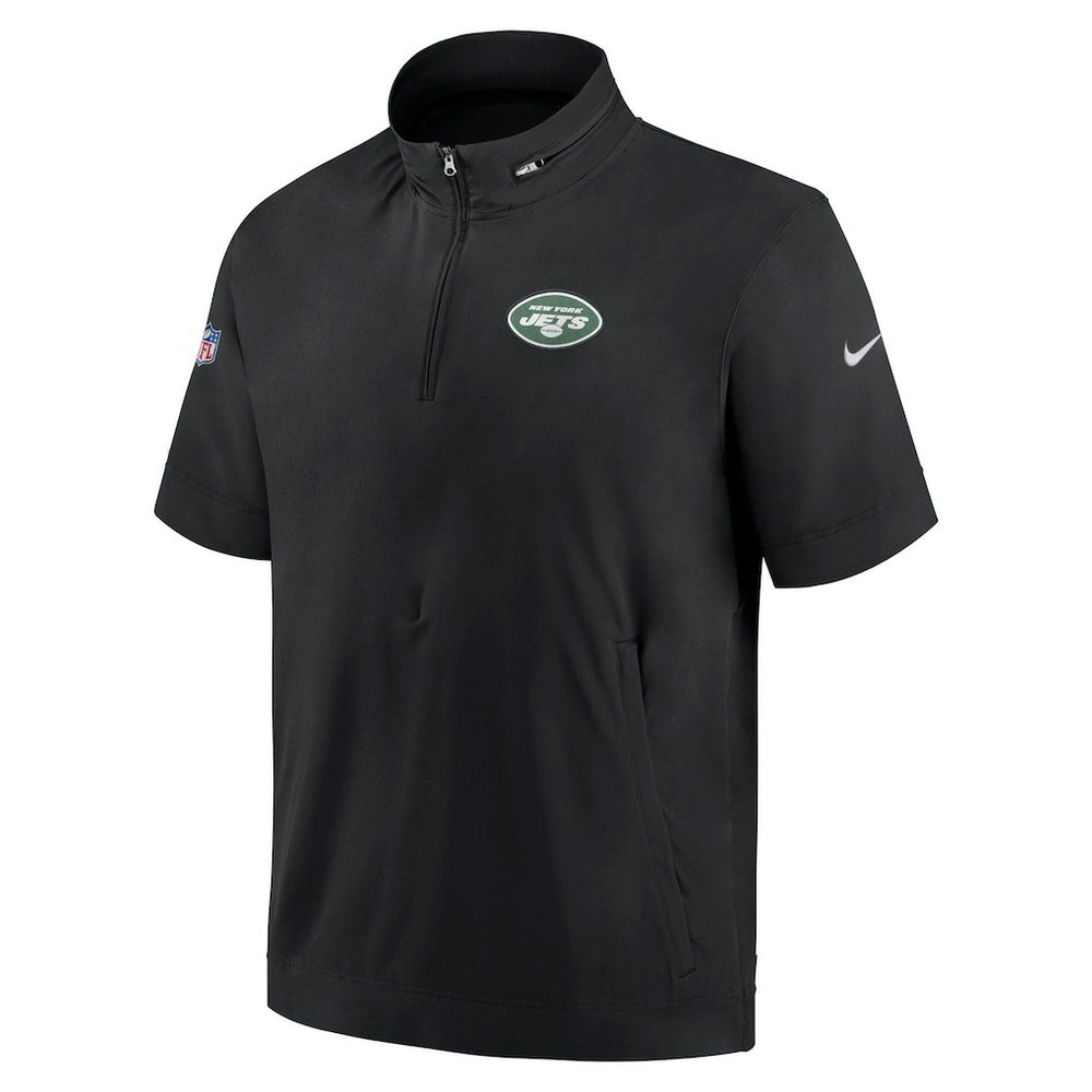 New York Jets Sideline Coach Short Sleeve Hoodie Quarter-Zip Jacket - Black  - Black Hoodies
