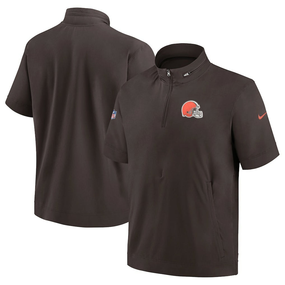 Cleveland Browns Sideline Coach Short Sleeve Hoodie Quarter-Zip Jacket - Brown  - Brown Hoodies