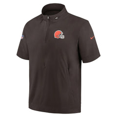 Cleveland Browns Sideline Coach Short Sleeve Hoodie Quarter-Zip Jacket - Brown  - Brown Hoodies