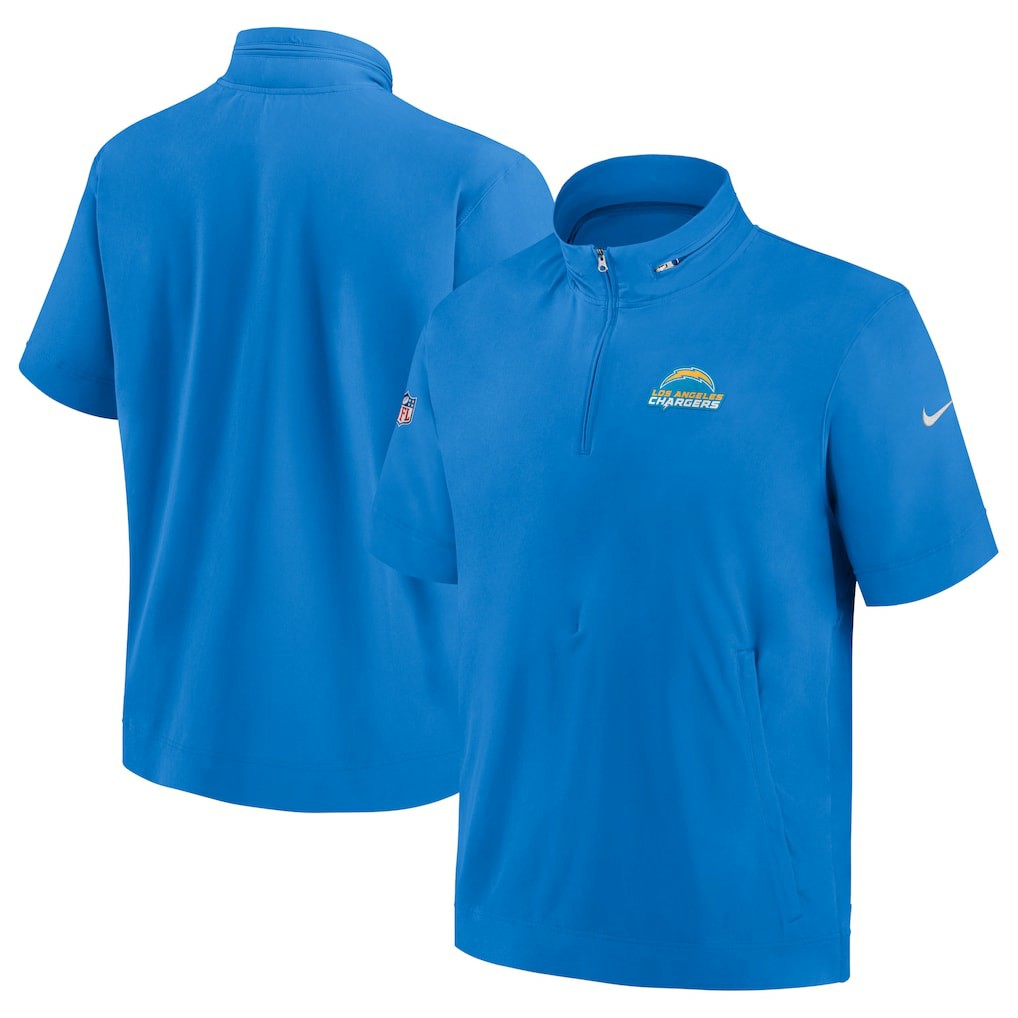 Los Angeles Chargers Sideline Coach Short Sleeve Hoodie Quarter-Zip Jacket - Powder Blue  - Powder Blue Hoodies