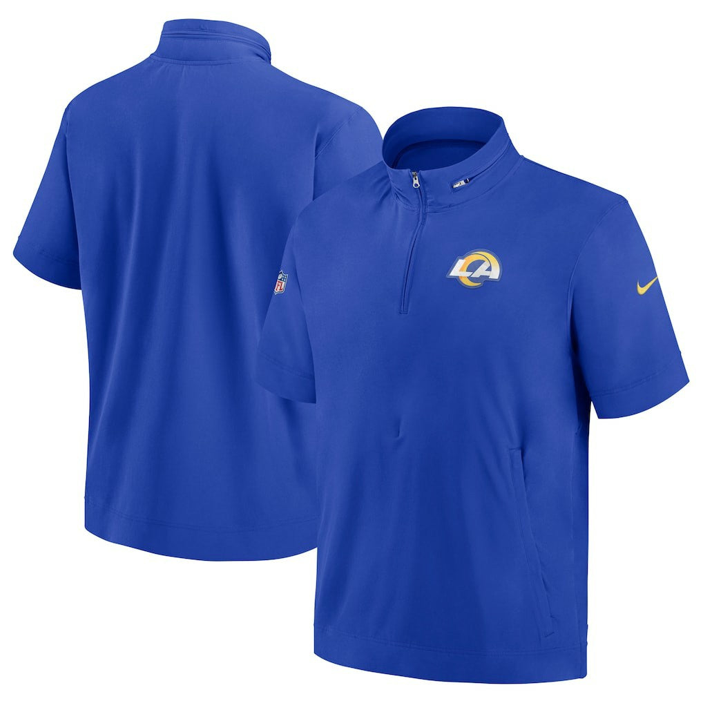 Los Angeles Rams Sideline Coach Short Sleeve Hoodie Quarter-Zip Jacket - Royal  - Royal Hoodies