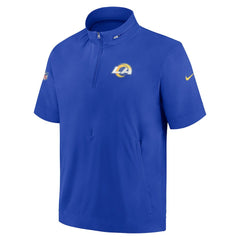 Los Angeles Rams Sideline Coach Short Sleeve Hoodie Quarter-Zip Jacket - Royal  - Royal Hoodies