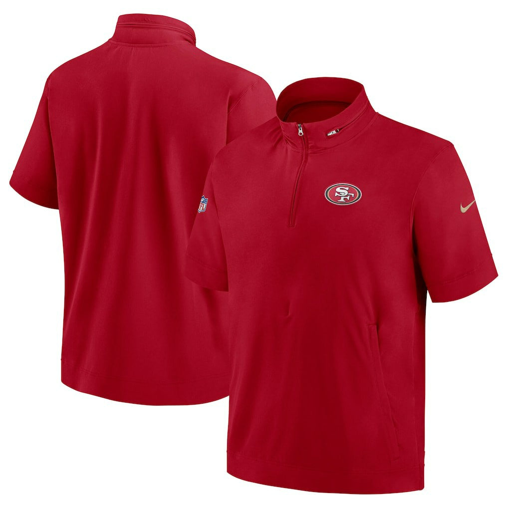 San Francisco 49ers Sideline Coach Short Sleeve Hoodie Quarter-Zip Jacket - Scarlet  - Scarlet Hoodies