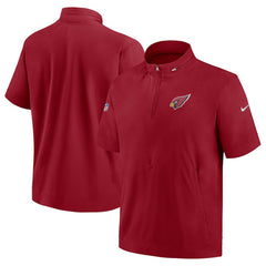 Arizona Cardinals Sideline Coach Short Sleeve Hoodie Quarter-Zip Jacket - Cardinal  - Cardinal Hoodies