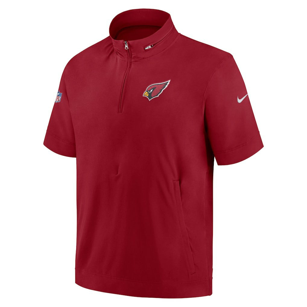 Arizona Cardinals Sideline Coach Short Sleeve Hoodie Quarter-Zip Jacket - Cardinal  - Cardinal Hoodies