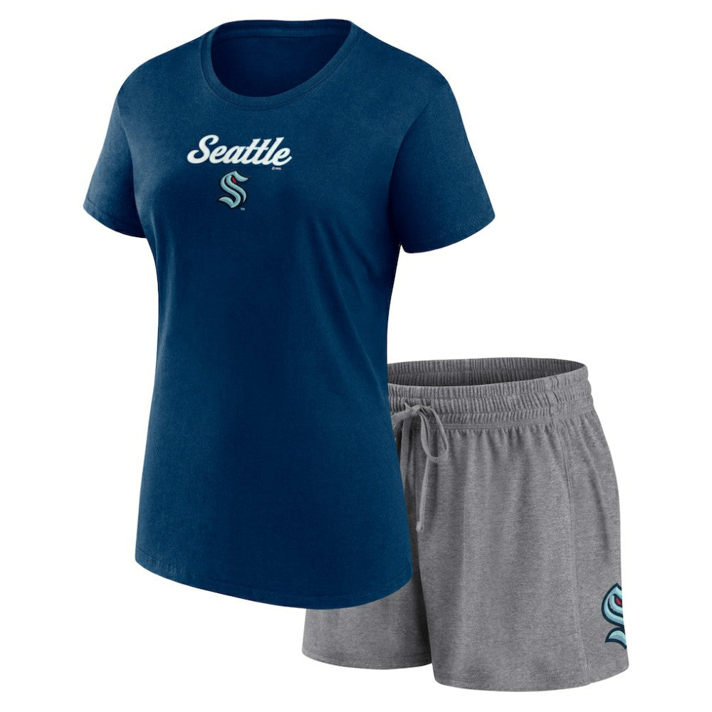 Seattle Kraken Fanatics Women's Script T-Shirt & Shorts Set - Navy/Gray | US 5025697