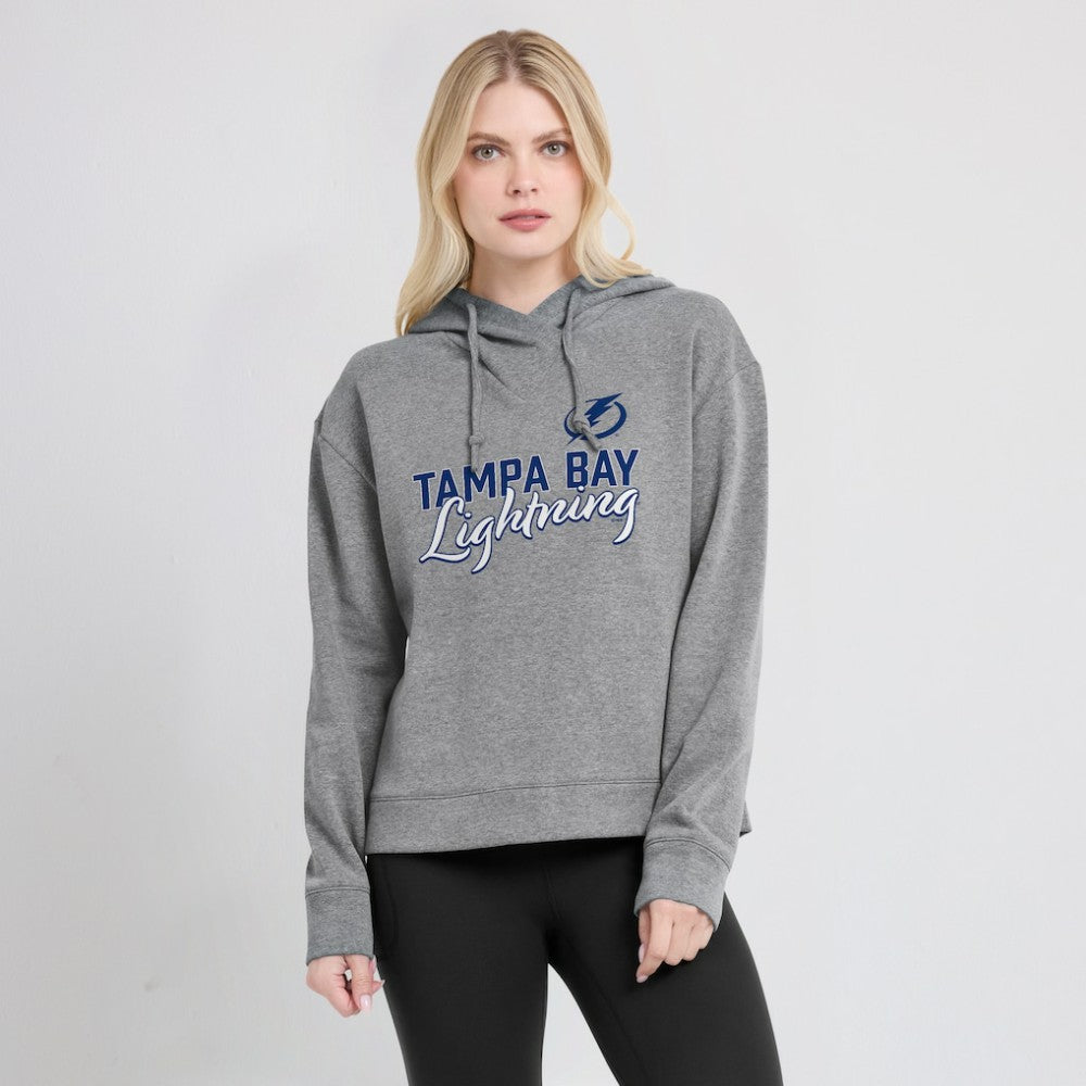 Tampa Bay Lightning Fanatics Women's Script Favorite Pullover Hoodie - Heather Gray | US 5025726