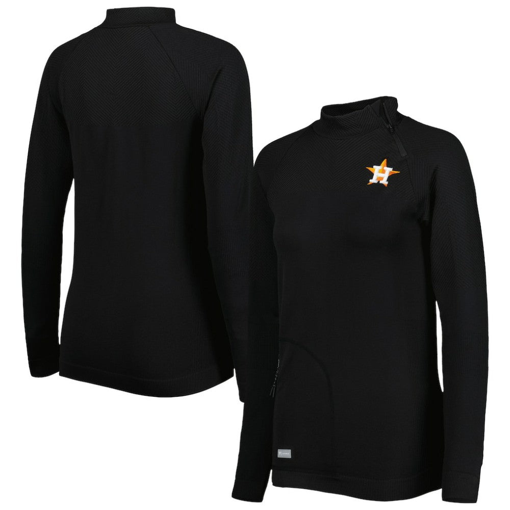 Houston Astros Levelwear Women's Verse Asymmetrical Raglan Tri-Blend Quarter-Zip Jacket - Black Jackets