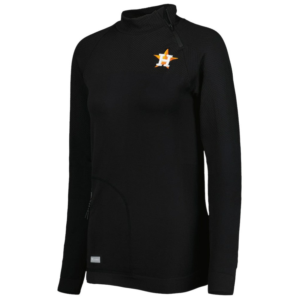 Houston Astros Levelwear Women's Verse Asymmetrical Raglan Tri-Blend Quarter-Zip Jacket - Black Jackets