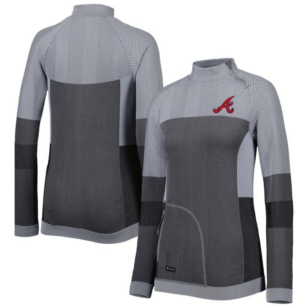 Atlanta Braves Levelwear Women's Verse Asymmetrical Raglan Tri-Blend Quarter-Zip Jacket - Charcoal Jackets