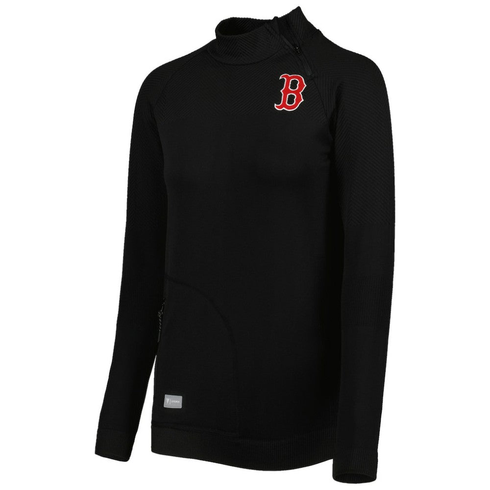 Boston Red Sox Levelwear Women's Verse Asymmetrical Raglan Tri-Blend Quarter-Zip Jacket - Black Jackets