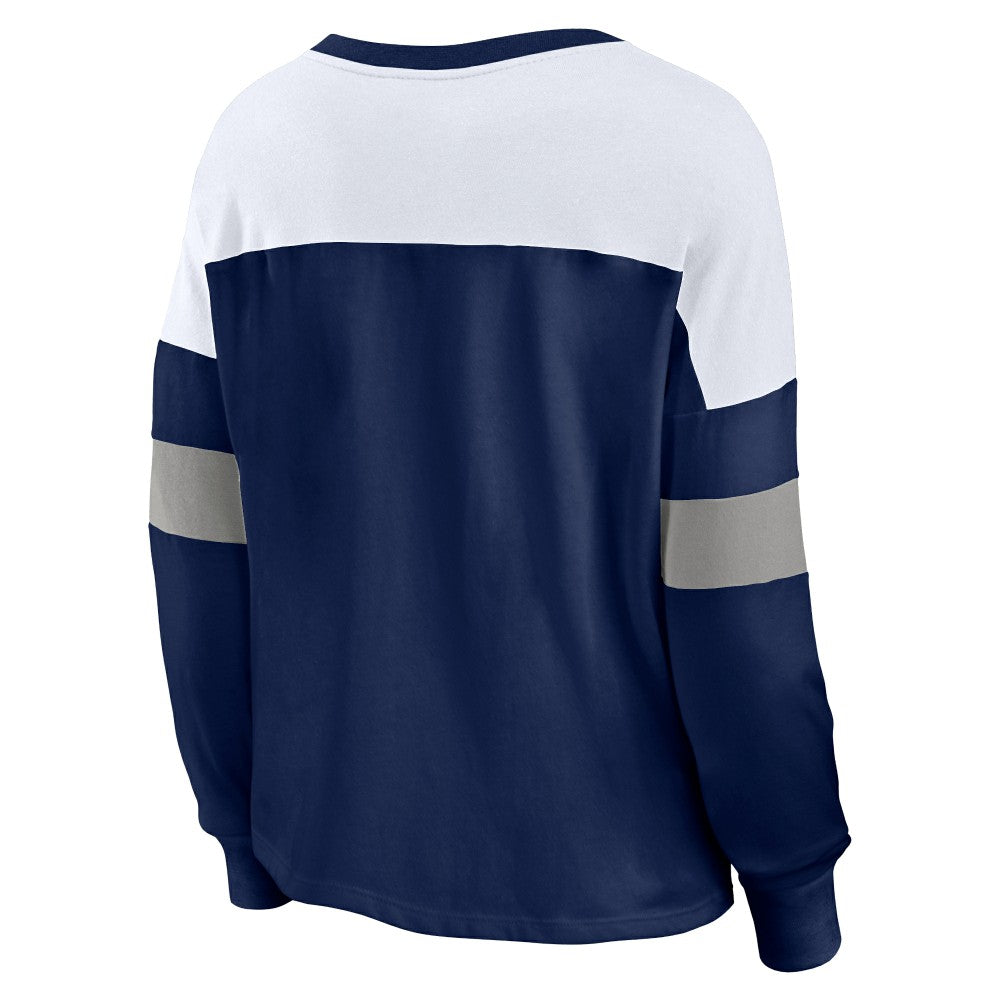 Milwaukee Brewers Fanatics Women's Even Match Lace-Up Long Sleeve V-Neck T-Shirt - Navy/White T-shirts