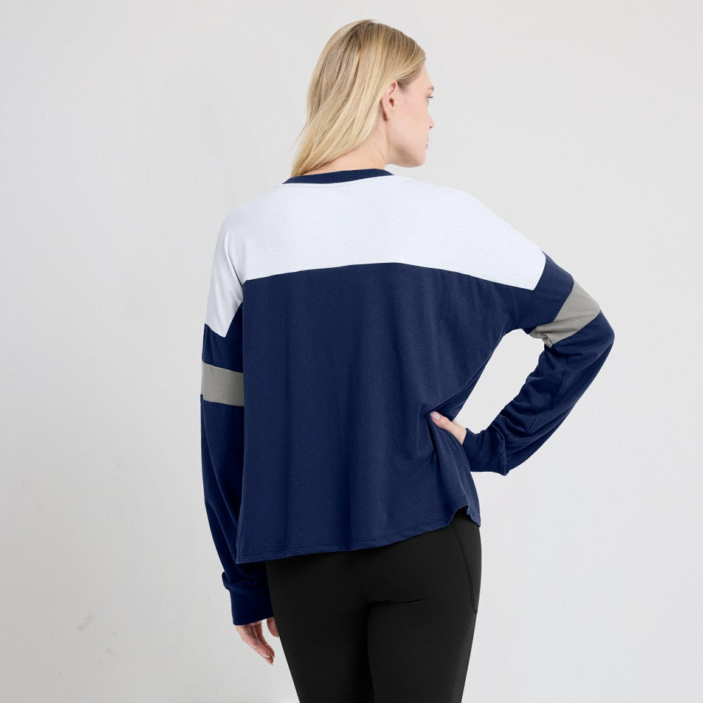 Milwaukee Brewers Fanatics Women's Even Match Lace-Up Long Sleeve V-Neck T-Shirt - Navy/White T-shirts