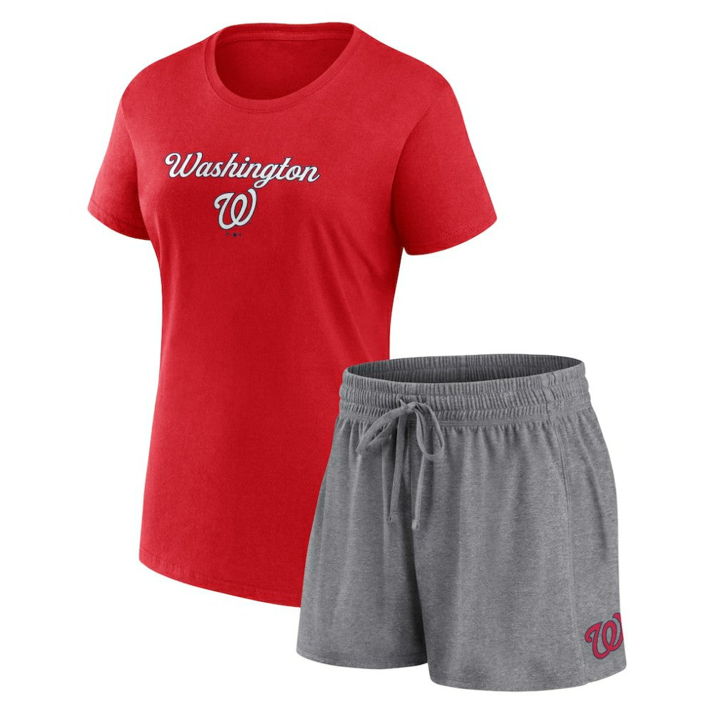 Washington Nationals Fanatics Women's Script T-Shirt & Shorts Combo Set - Red/Gray Shorts