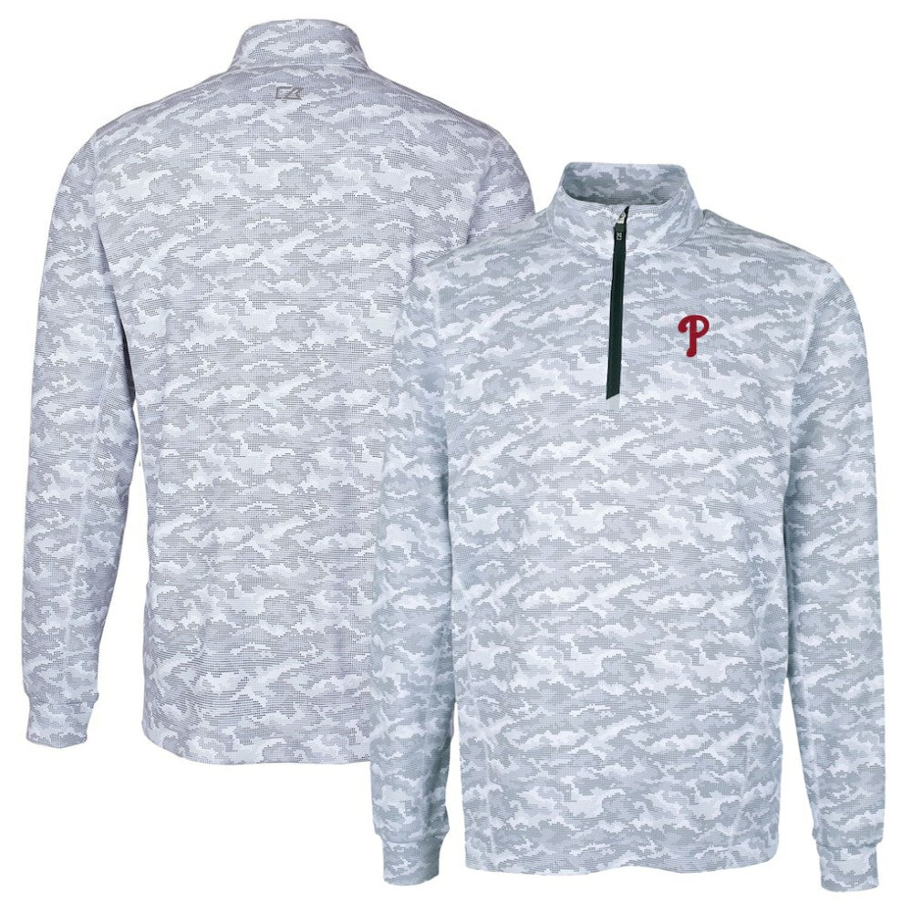 Philadelphia Phillies Cutter & Buck Big & Tall Traverse Camo Print Stretch Quarter-Zip Pullover Top - Charcoal Pullover