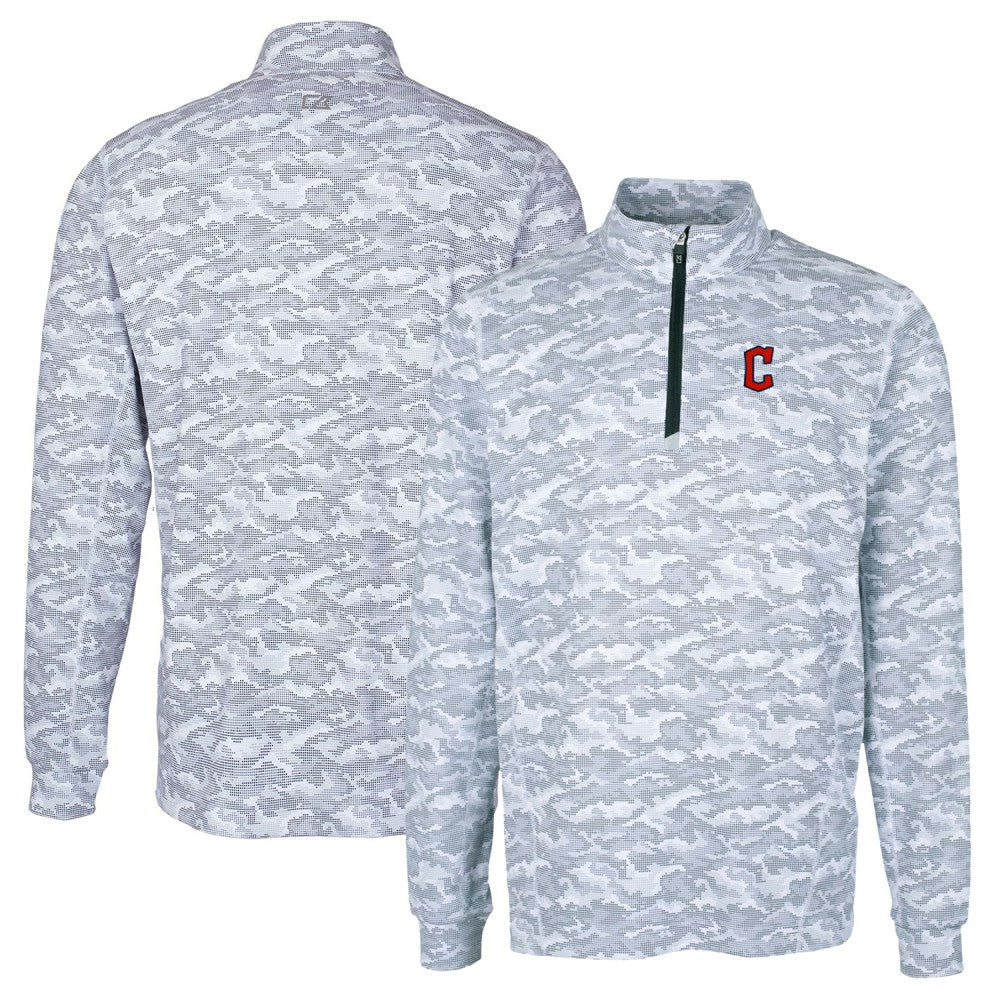 Cleveland Guardians Cutter & Buck Big & Tall Traverse Camo Print Stretch Quarter-Zip Pullover Top - Charcoal Pullover