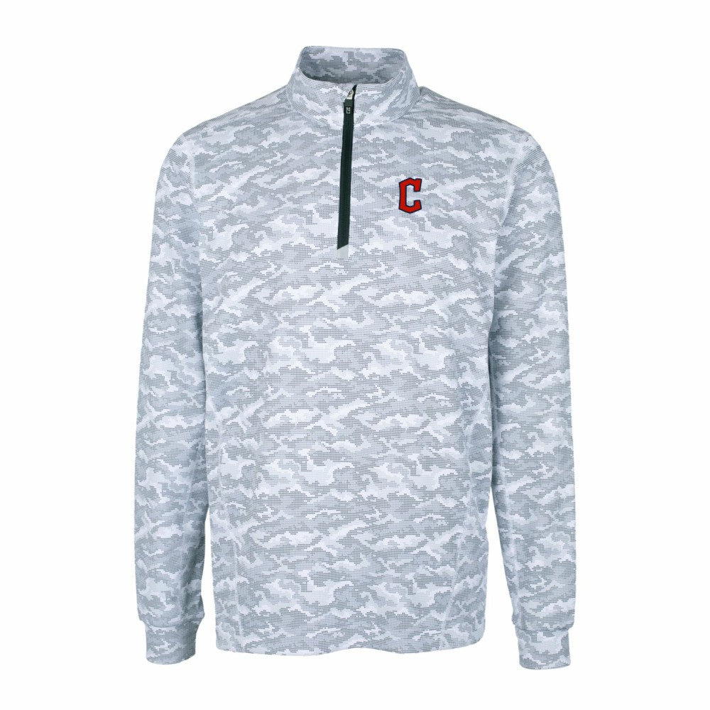 Cleveland Guardians Cutter & Buck Big & Tall Traverse Camo Print Stretch Quarter-Zip Pullover Top - Charcoal Pullover