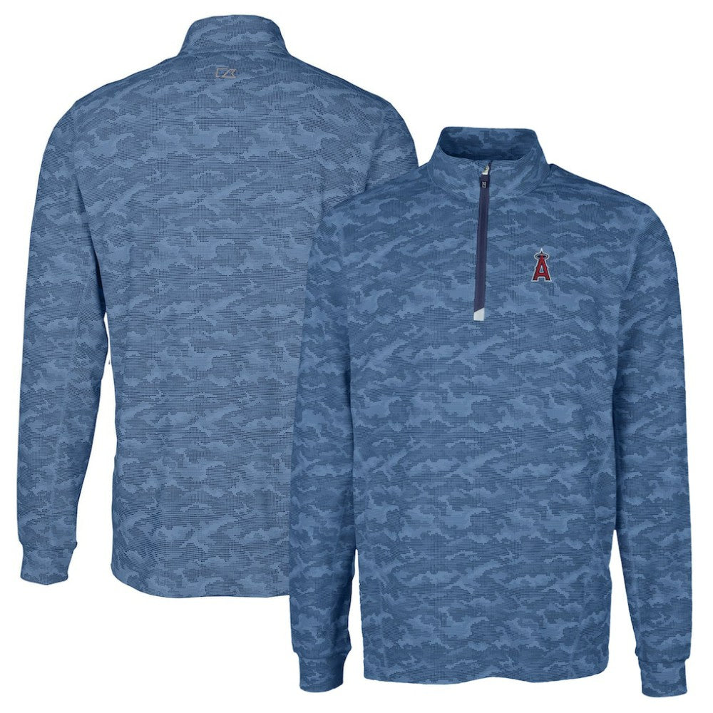 Los Angeles Angels Cutter & Buck Big & Tall Traverse Camo Print Stretch Quarter-Zip Pullover Top - Navy Pullover