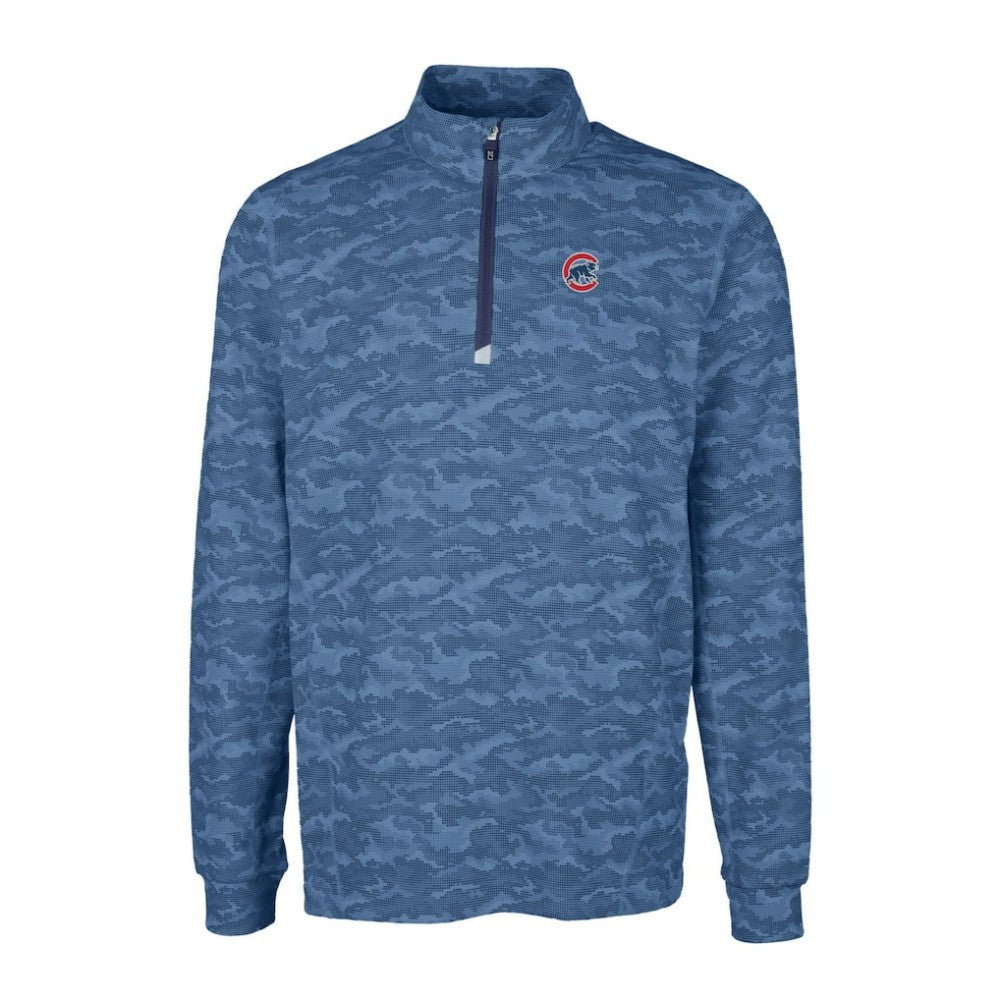 Chicago Cubs Cutter & Buck Big & Tall Traverse Camo Print Stretch Quarter-Zip Pullover Top - Navy Pullover
