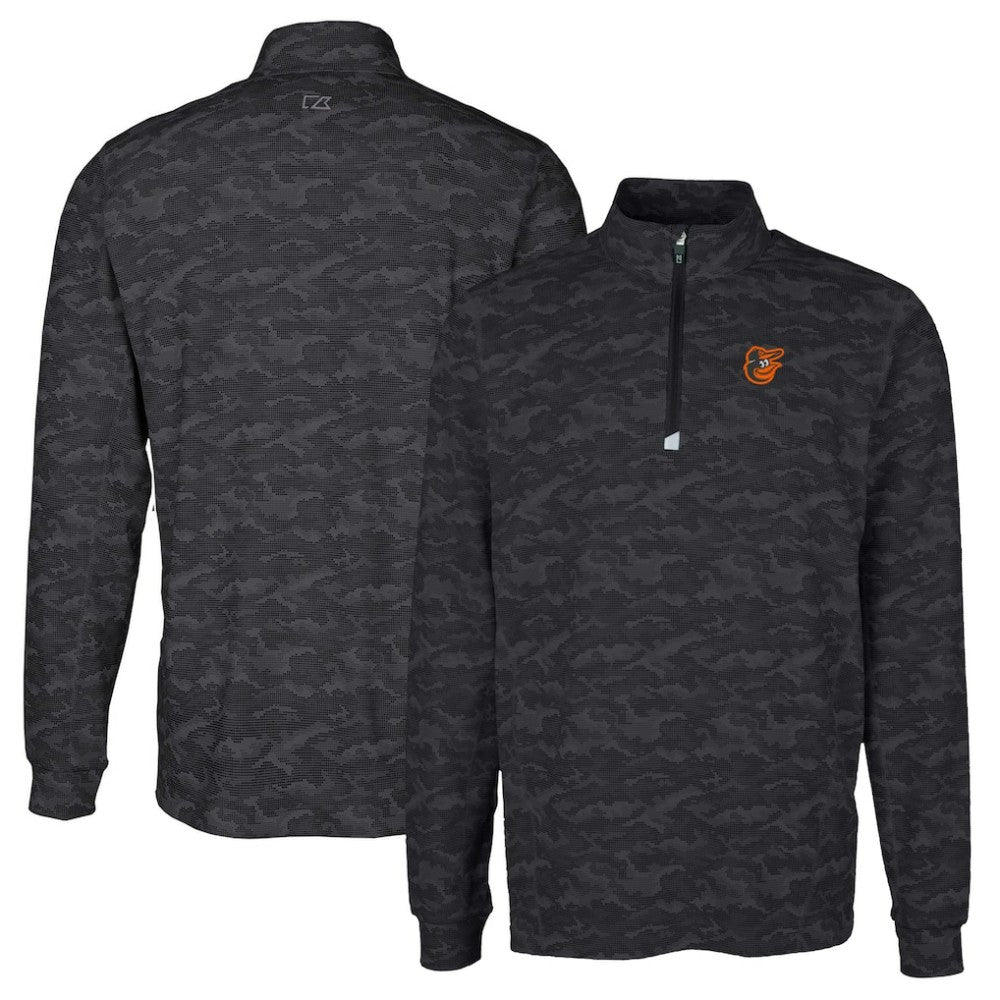 Baltimore Orioles Cutter & Buck Traverse Camo Print Stretch Quarter-Zip Pullover Top - Black Pullover