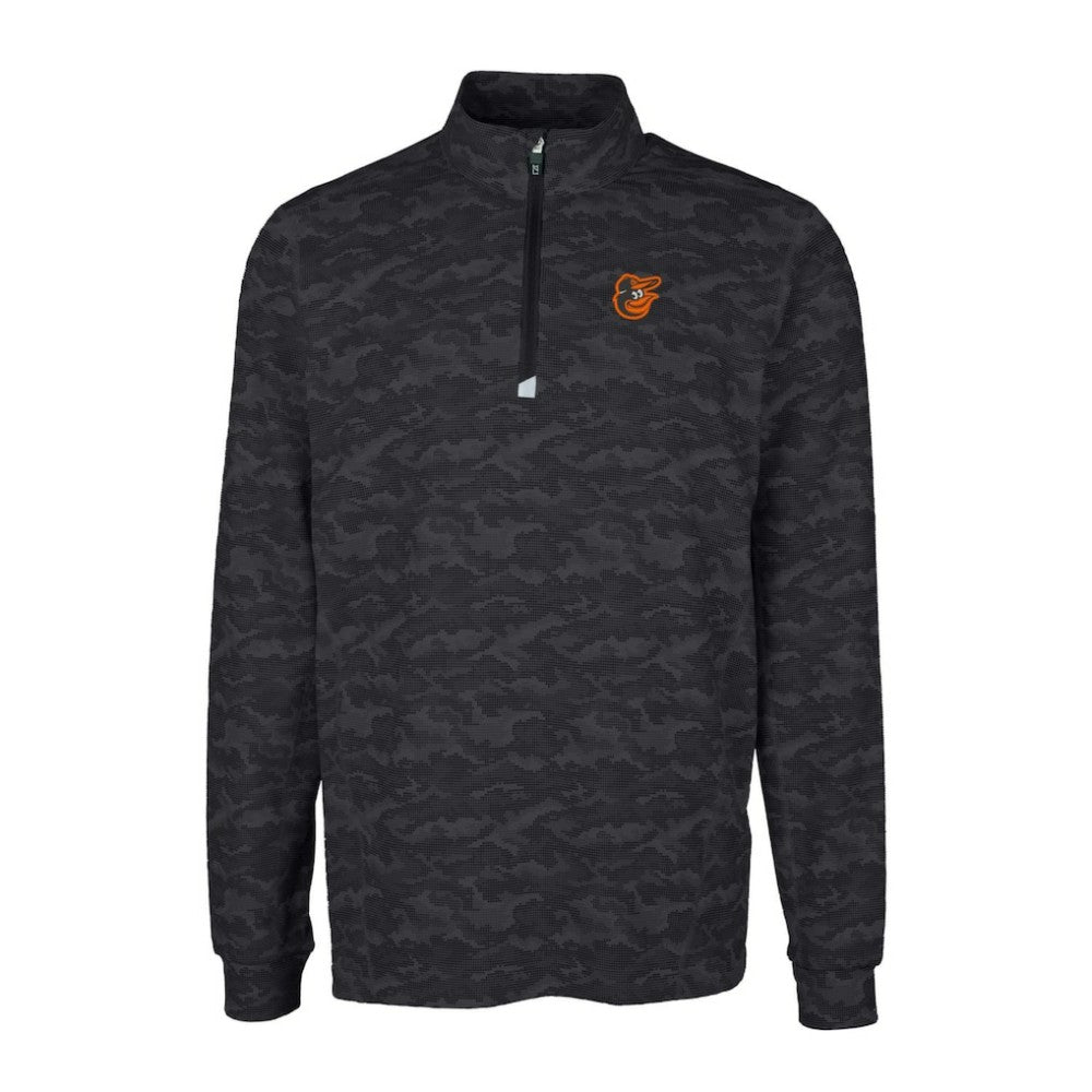 Baltimore Orioles Cutter & Buck Traverse Camo Print Stretch Quarter-Zip Pullover Top - Black Pullover