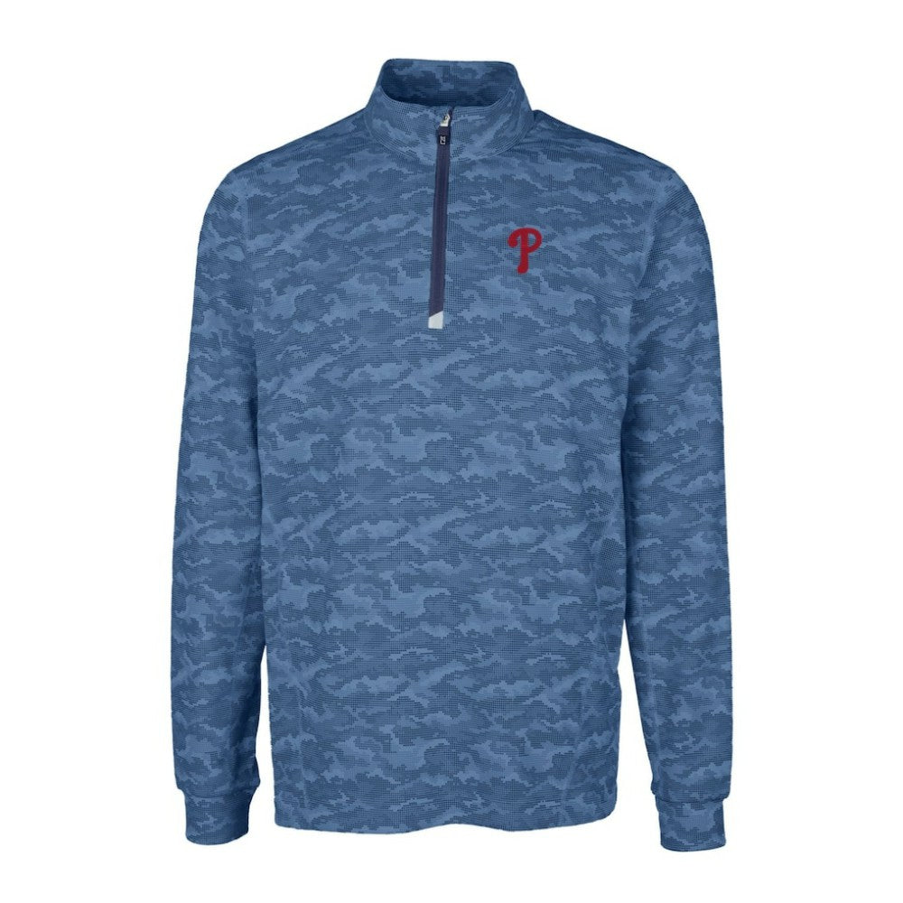 Philadelphia Phillies Cutter & Buck Traverse Camo Print Stretch Quarter-Zip Pullover Top - Navy Pullover