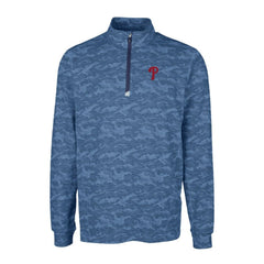 Philadelphia Phillies Cutter & Buck Traverse Camo Print Stretch Quarter-Zip Pullover Top - Navy Pullover