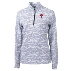 Philadelphia Phillies Cutter & Buck Women's Traverse Camo Print Stretch Quarter-Zip Pullover Top - Charcoal Pullover