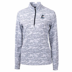 Miami Marlins Cutter & Buck Women's Traverse Camo Print Stretch Quarter-Zip Pullover Top - Charcoal Pullover