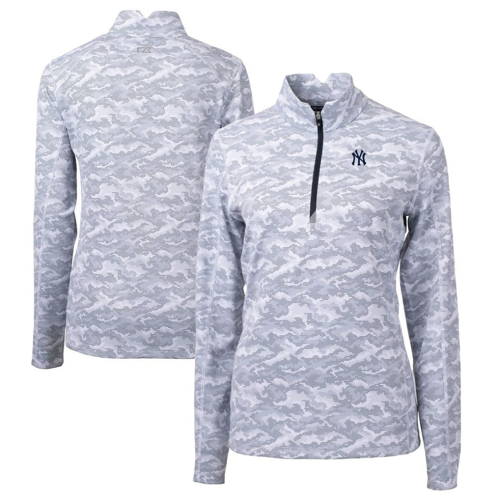 New York Yankees Cutter & Buck Women's Traverse Camo Print Stretch Quarter-Zip Pullover Top - Charcoal Pullover
