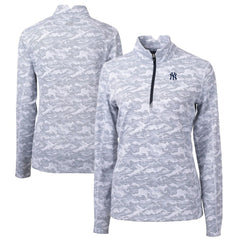 New York Yankees Cutter & Buck Women's Traverse Camo Print Stretch Quarter-Zip Pullover Top - Charcoal Pullover
