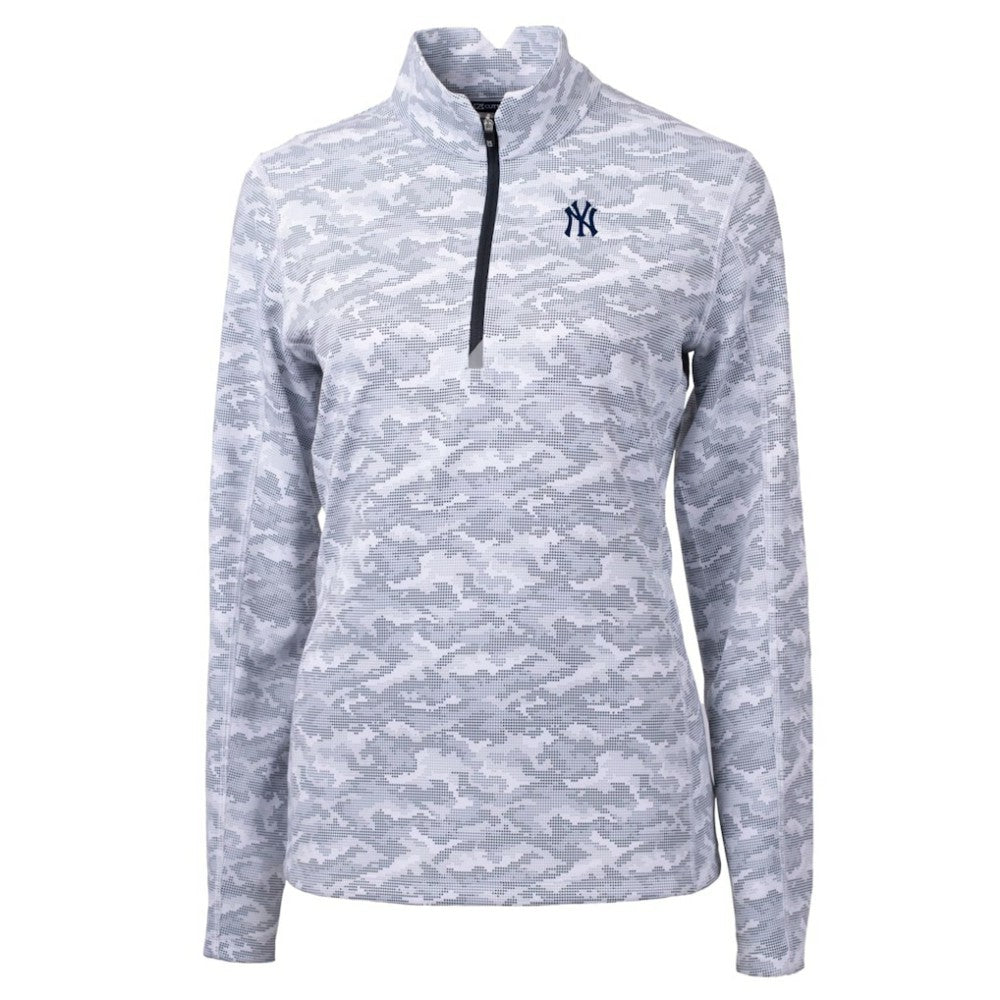 New York Yankees Cutter & Buck Women's Traverse Camo Print Stretch Quarter-Zip Pullover Top - Charcoal Pullover