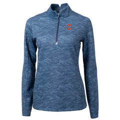 Cleveland Guardians Cutter & Buck Women's Traverse Camo Print Stretch Quarter-Zip Pullover Top - Navy Pullover
