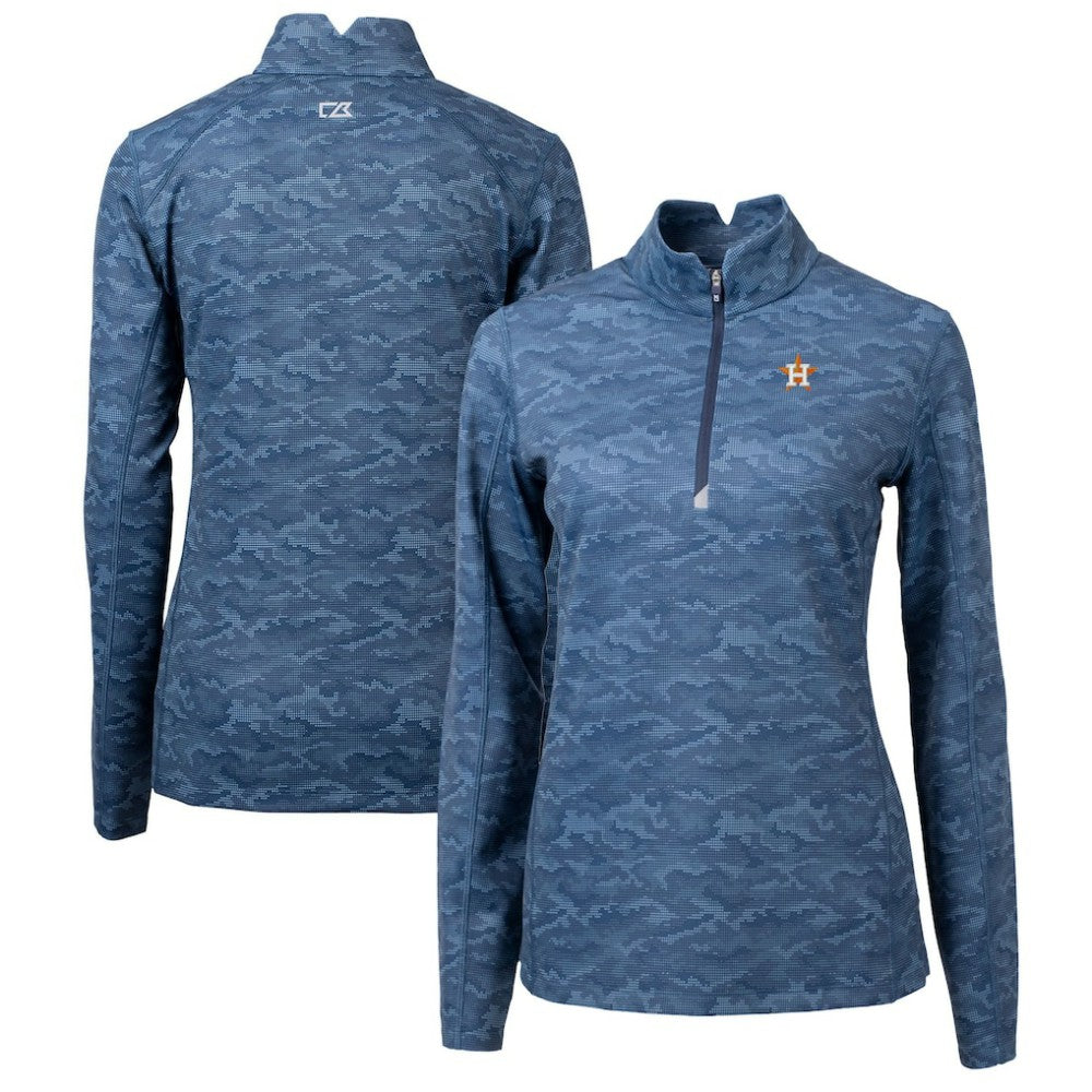 Houston Astros Cutter & Buck Women's Traverse Camo Print Stretch Quarter-Zip Pullover Top - Navy Pullover