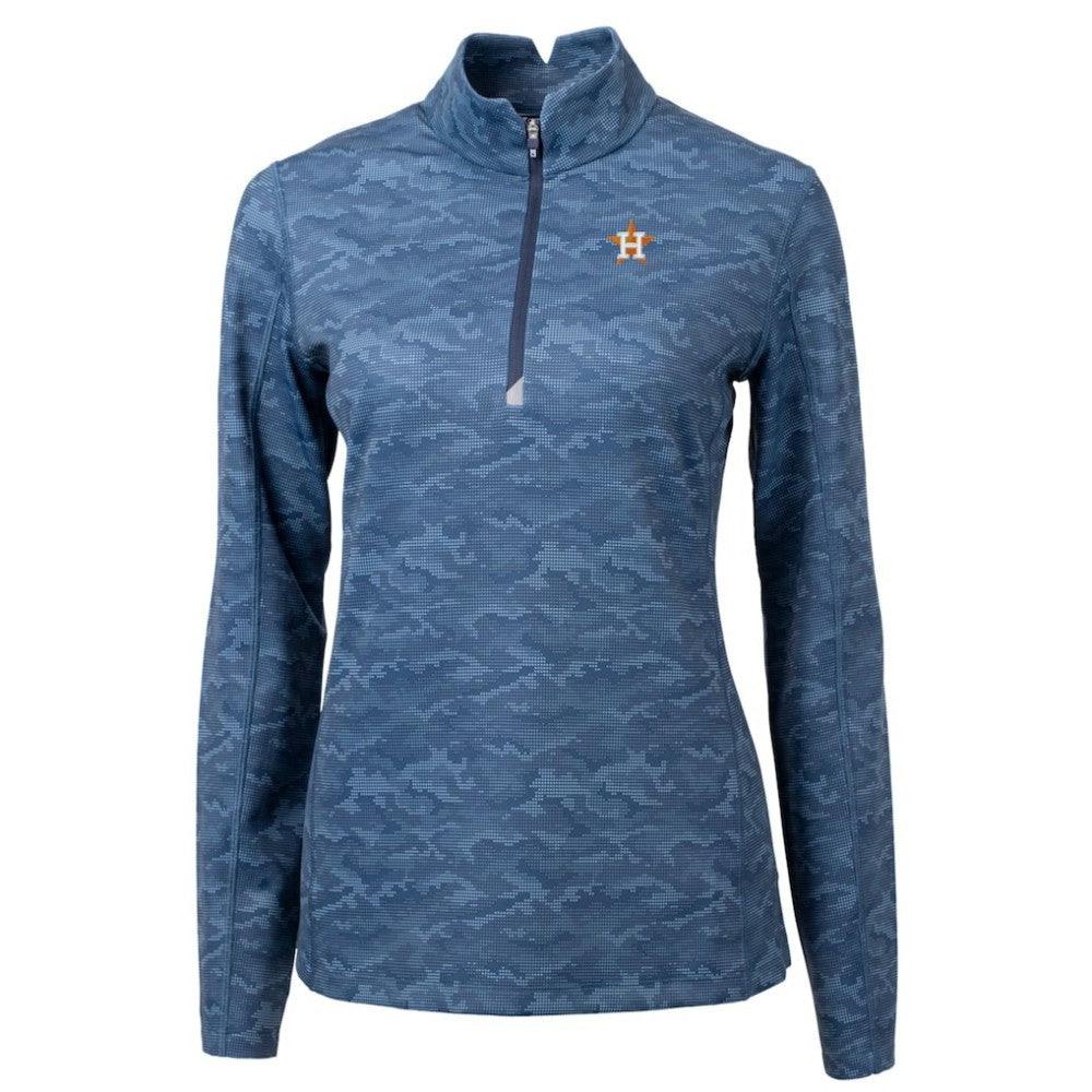 Houston Astros Cutter & Buck Women's Traverse Camo Print Stretch Quarter-Zip Pullover Top - Navy Pullover