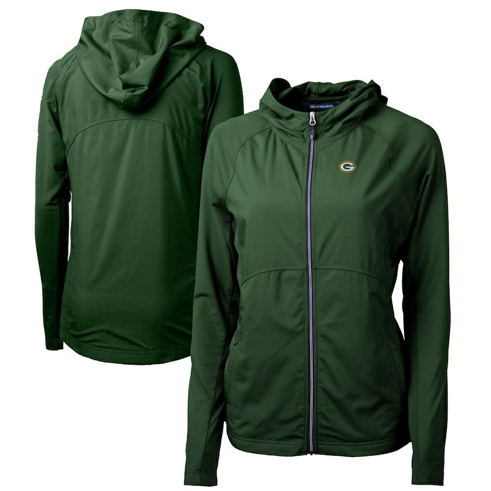 Green Bay Packers Cutter & Buck Women's Adapt Eco Knit Hybrid Recycled Full-Zip Hoodie - Hunter Green Hoodies
