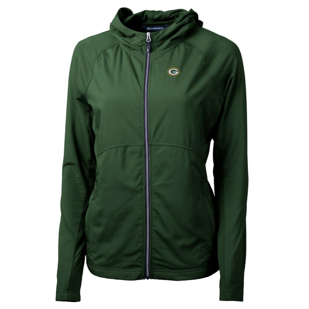 Green Bay Packers Cutter & Buck Women's Adapt Eco Knit Hybrid Recycled Full-Zip Hoodie - Hunter Green Hoodies