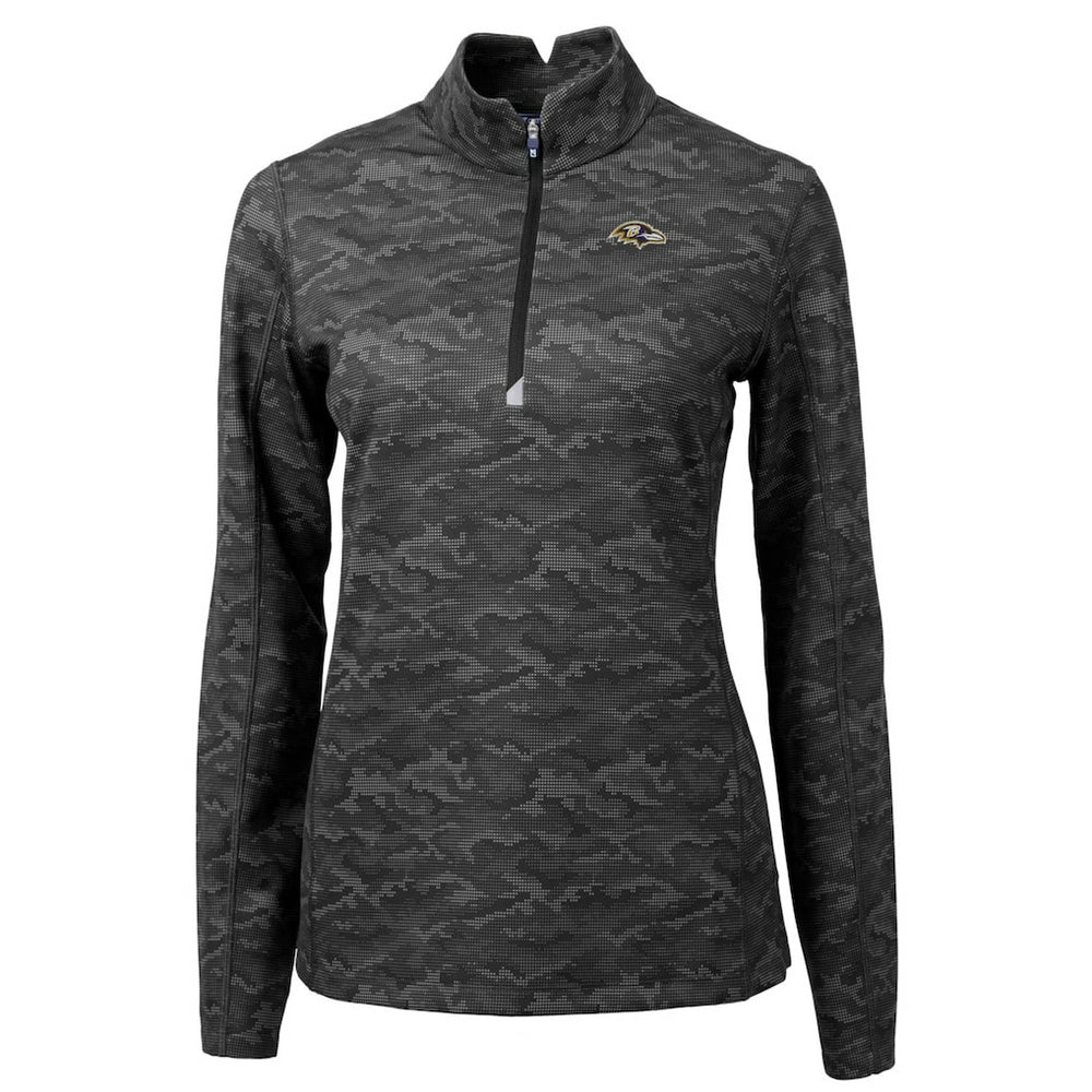 Baltimore Ravens Cutter & Buck Women's Traverse Camo Print Stretch Quarter-Zip Pullover Top - Black Pullover