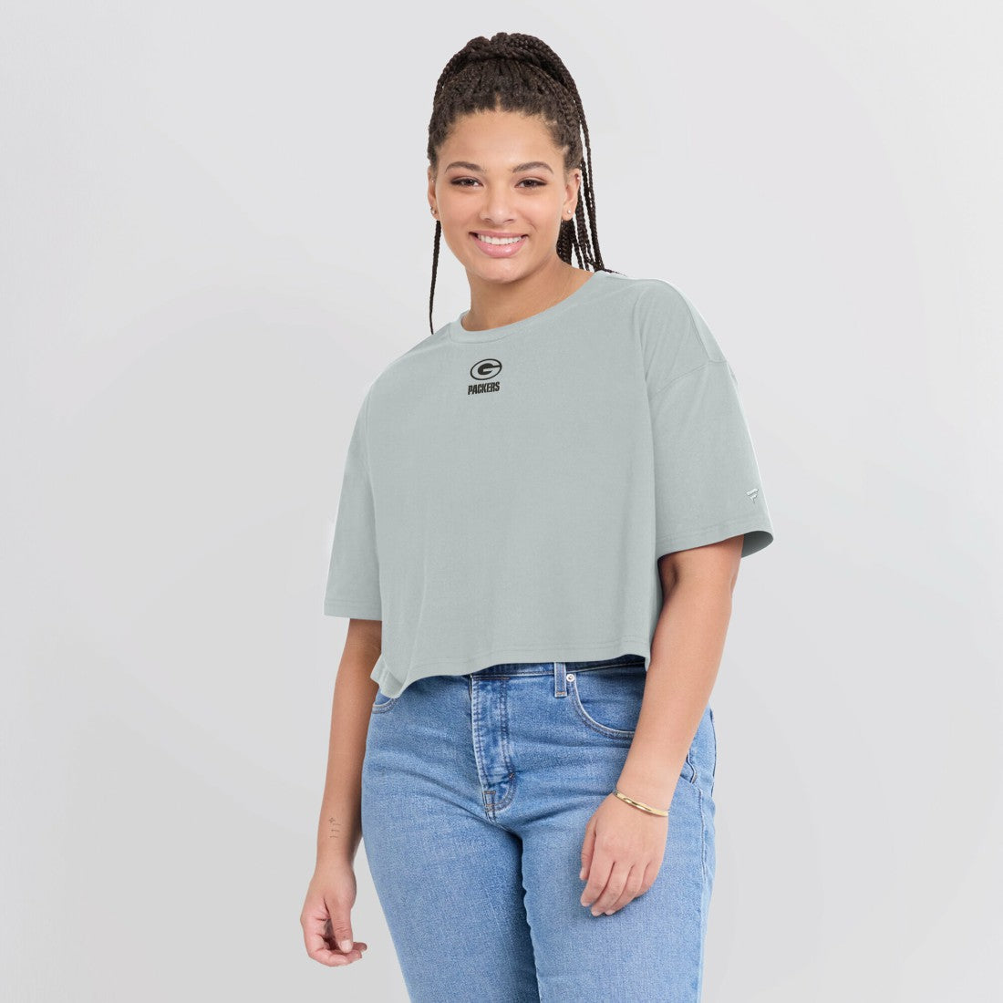 Green Bay Packers Women's Elements Super Soft Boxy Cropped T-Shirt - Gray T-shirts